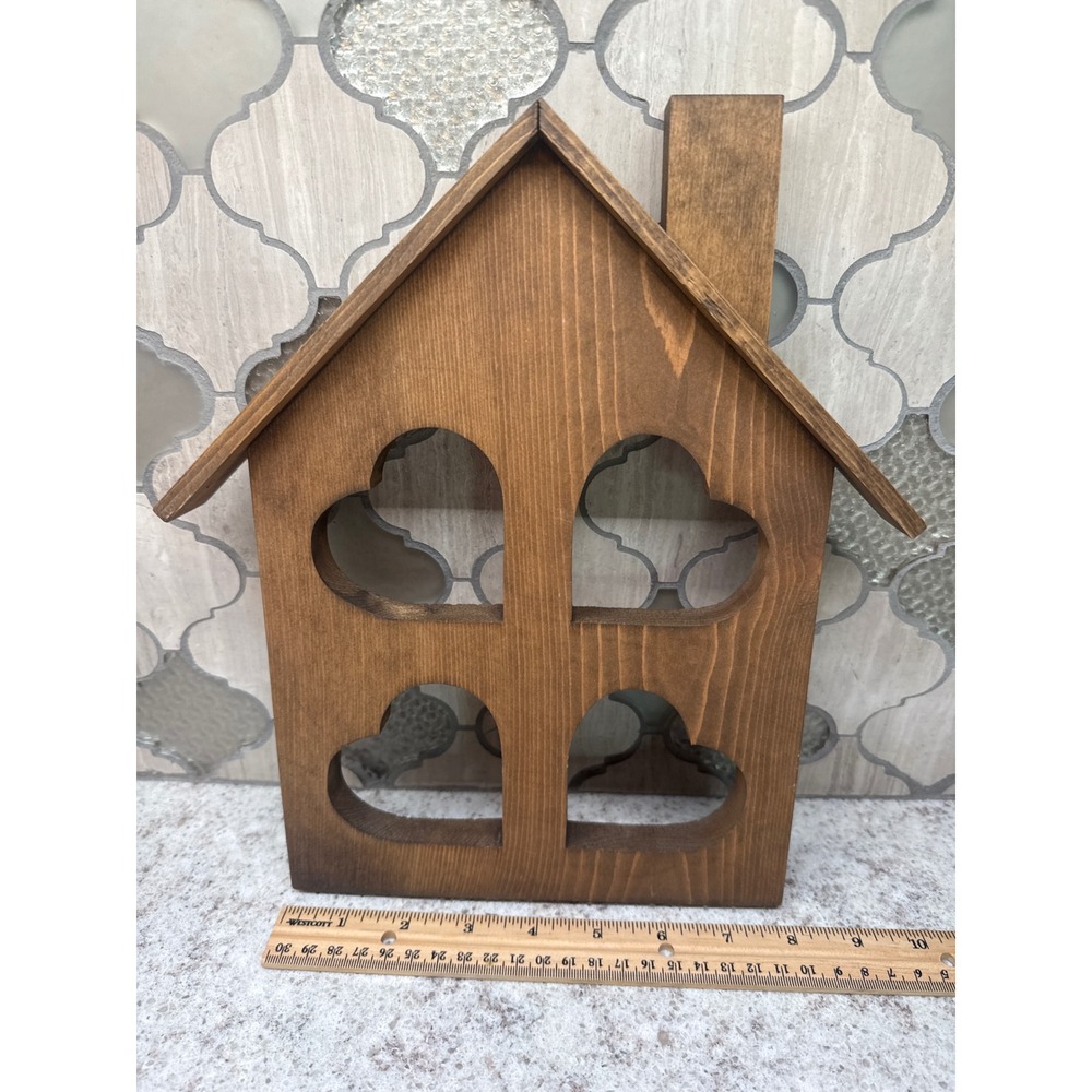 Vintage Rustic Wooden House Heart Cutout Wall Decor Farmhouse Cottage Brown
